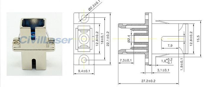 SC Metal Optical Adapter Singal Mode Singal Core Flange